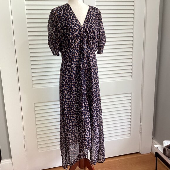 ASTR the label Navy & Rust Bitsy Print Floral Midi Dress Button Front Women's XL - Picture 14 of 16